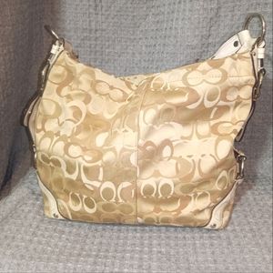 Coach Carly Signature Gold/Tan Optic Hobo With White Leather Strap D1085-F13981